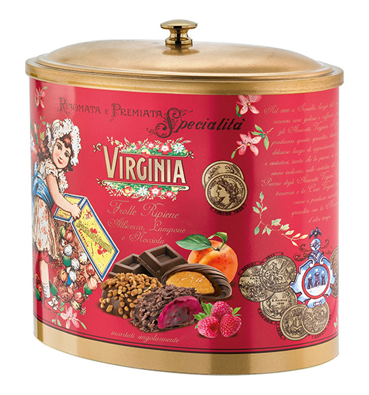 Biskuits gefüllt mit Haselnuss-, Aprikosen- und Himbeercreme